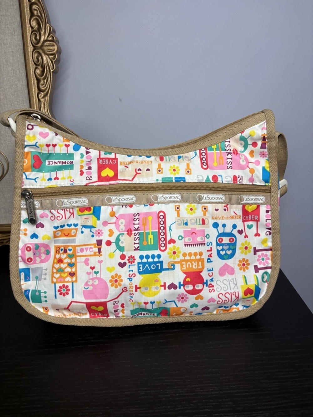 LeSportsac Multicolor Robot Love Print Crossbody with Tan Trim